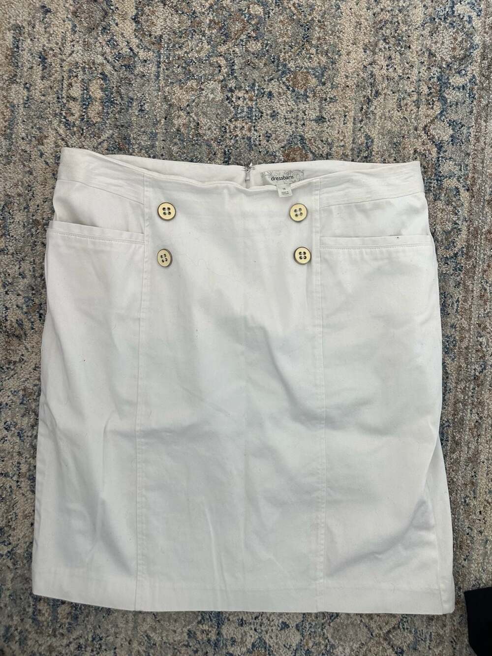 Dressbarn White Double-Breasted Button-Front Casual Skirt, Size 16
